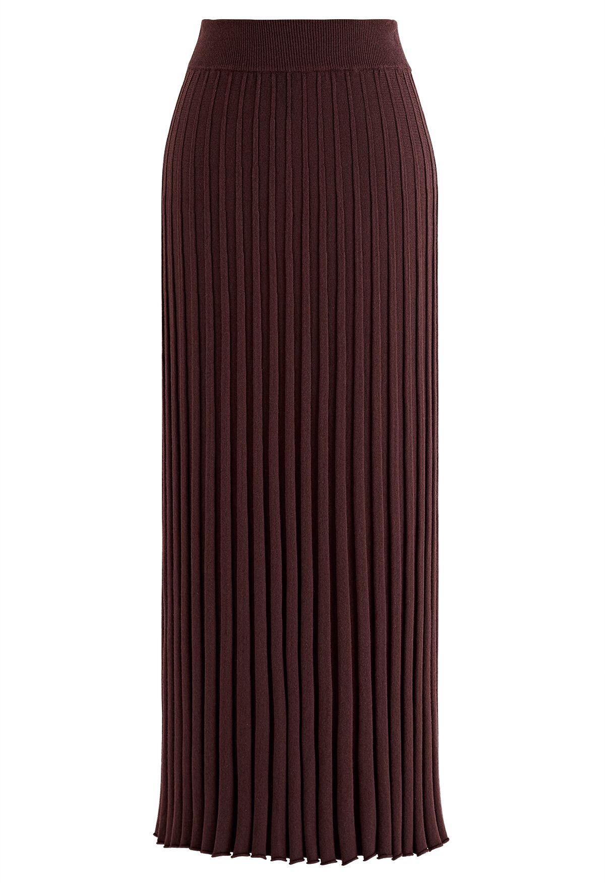 Falda larga de punto ultrasuave con dobladillo de lechuga en marrón