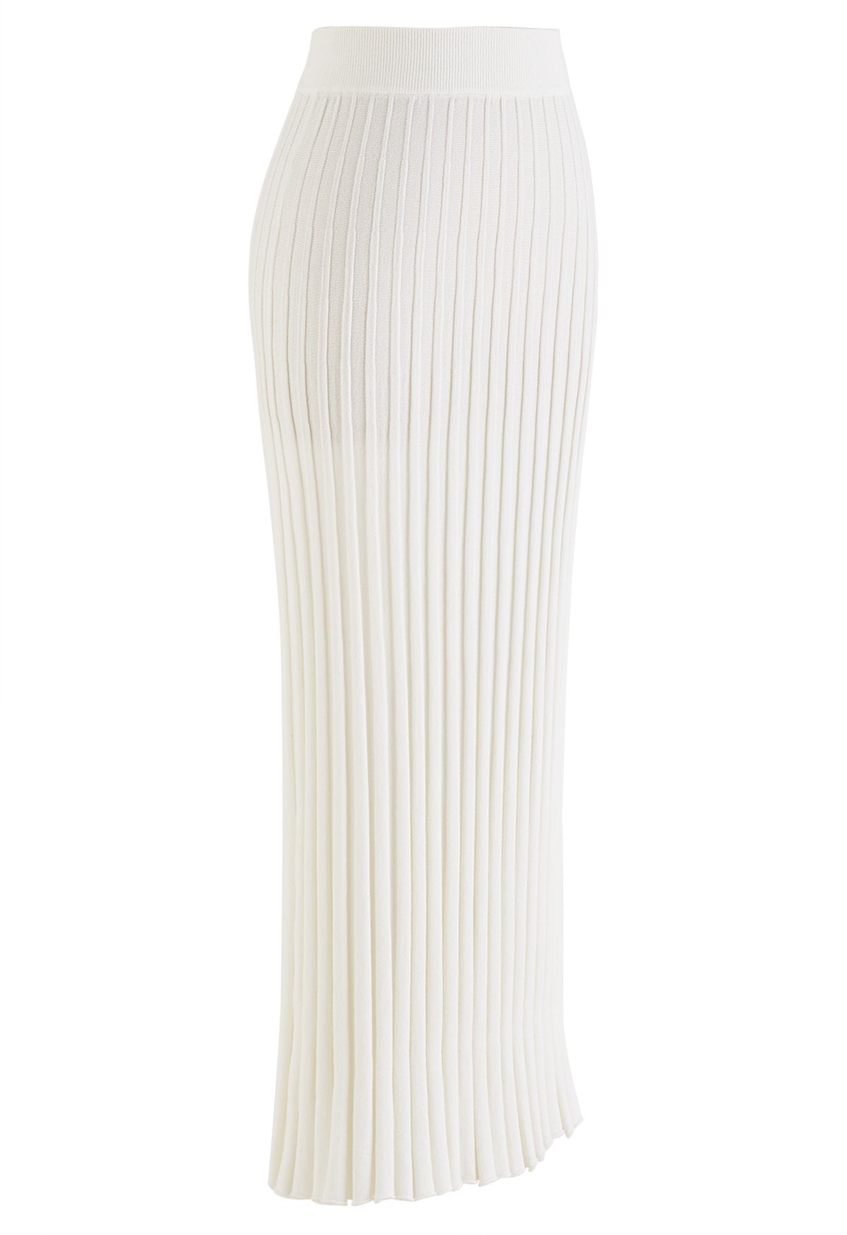 Falda larga de punto ultrasuave con dobladillo de lechuga en blanco