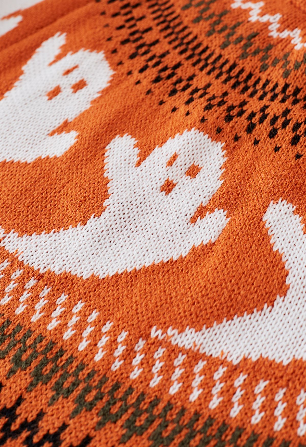 Cute Ghost Suéter de punto de manga larga en naranja