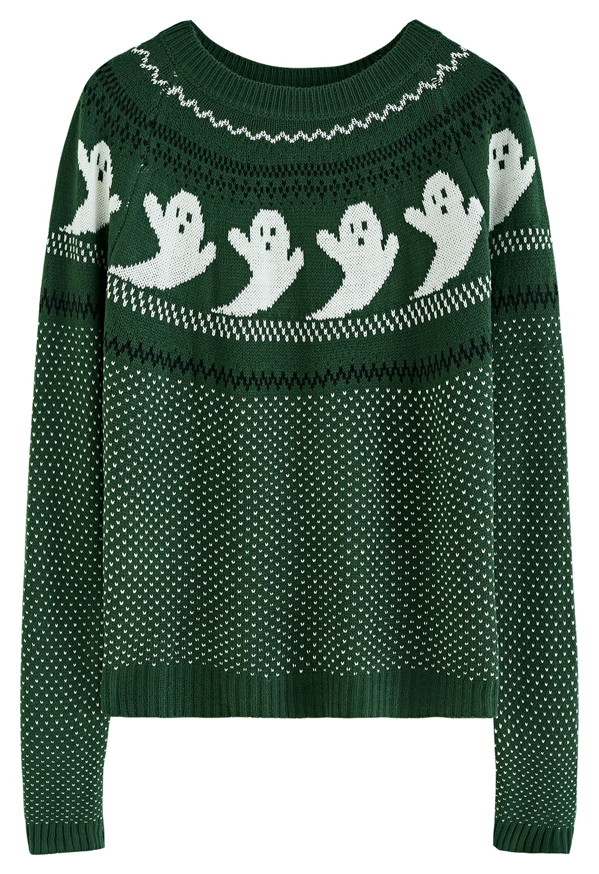 Suéter de punto de manga larga fantasma lindo en verde militar