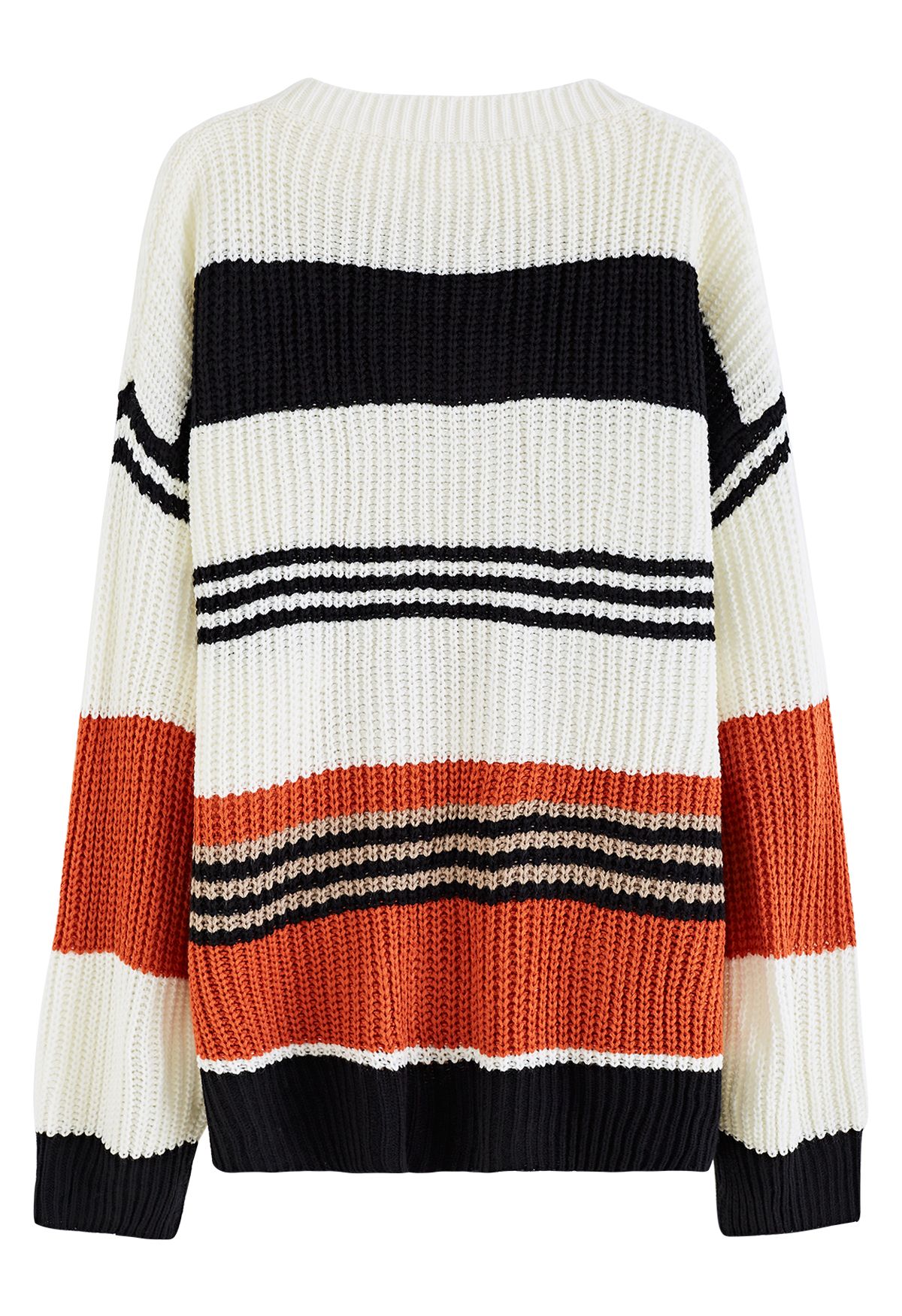 Suéter extragrande de punto grueso con rayas de varios colores