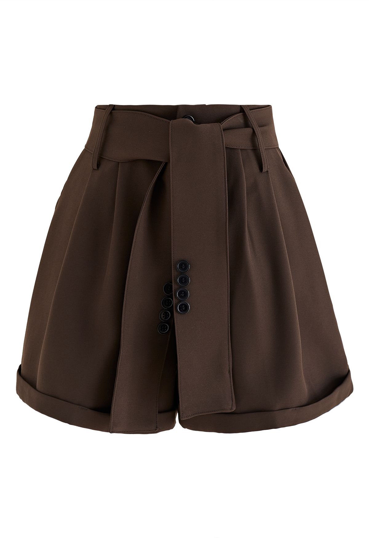Pantalones cortos con dobladillo holgado y cinturón abotonado en marrón