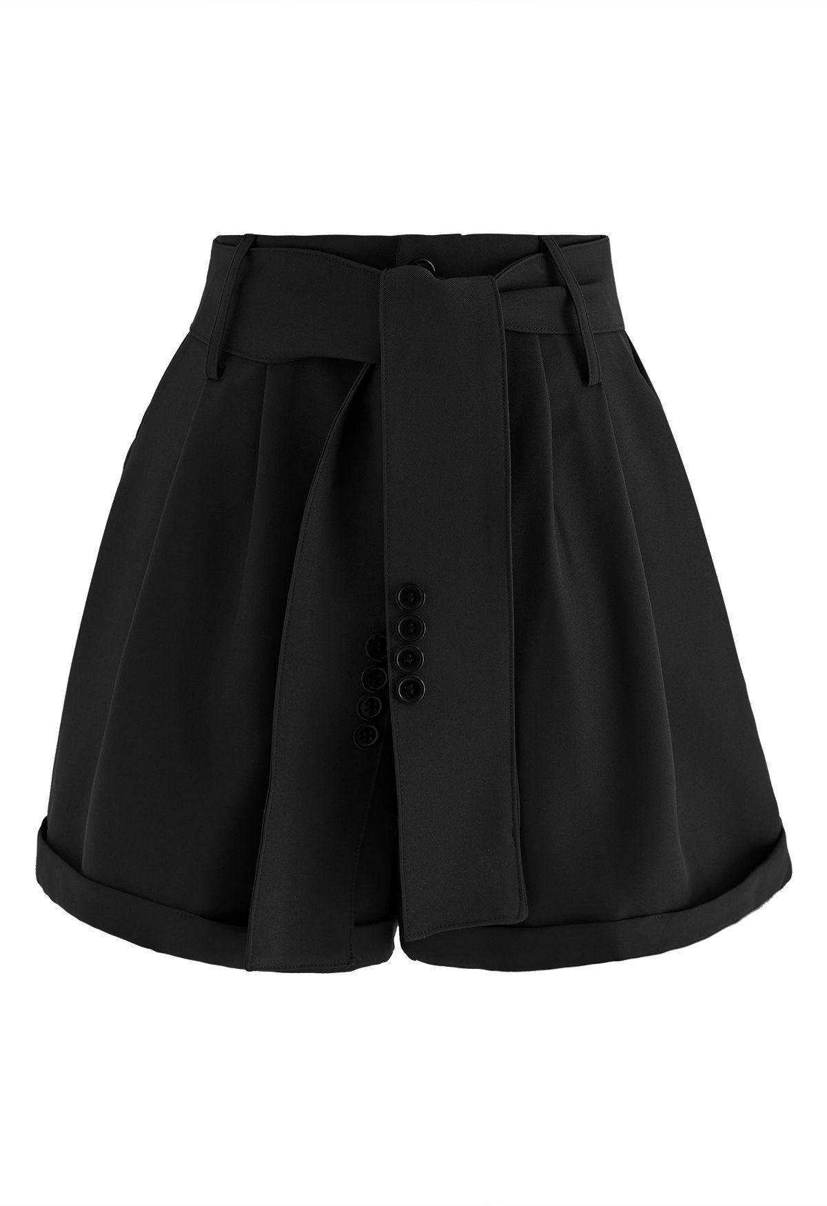 Pantalones cortos con dobladillo holgado y cinturón abotonado en negro