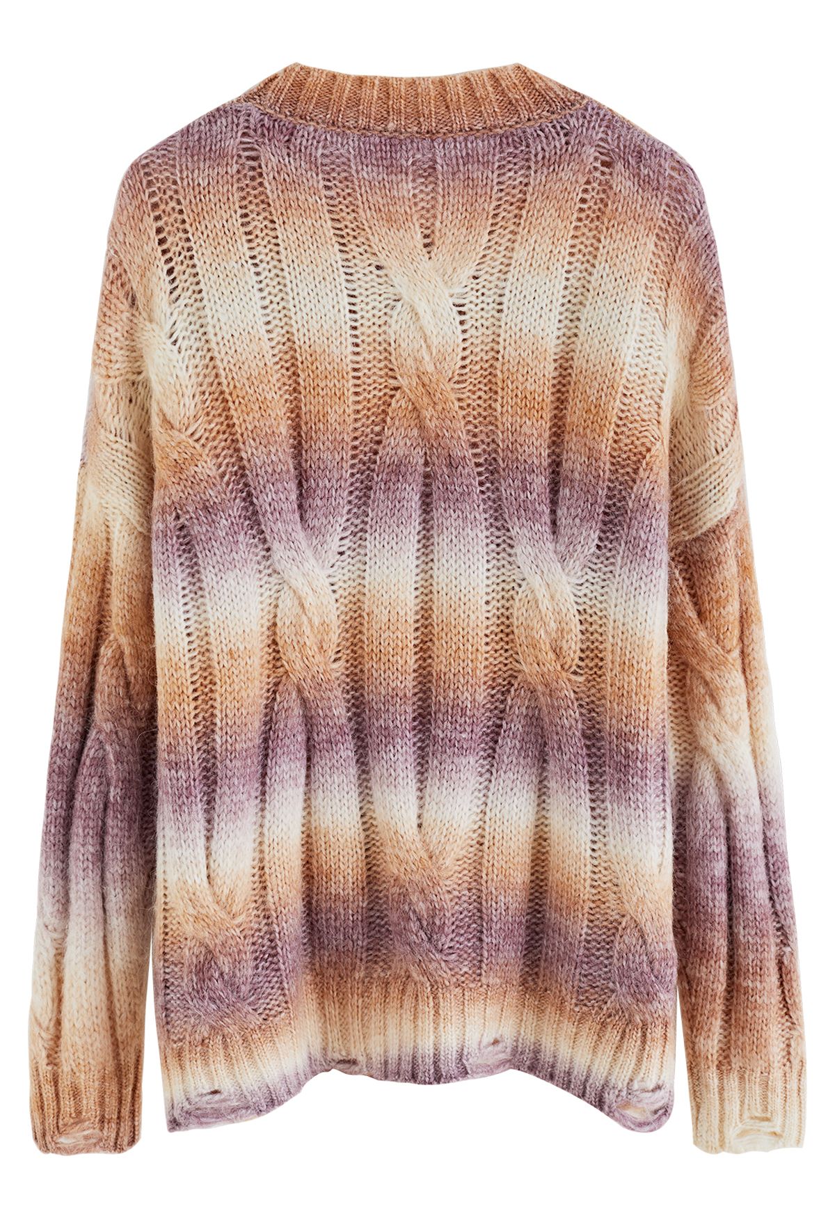 Suéter de cuello redondo de punto trenzado Ombre