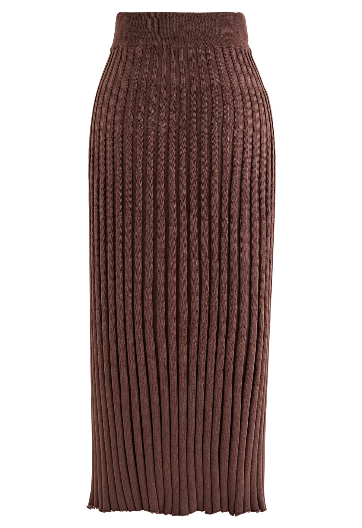 Falda de punto acanalado con abertura frontal abotonada en marrón