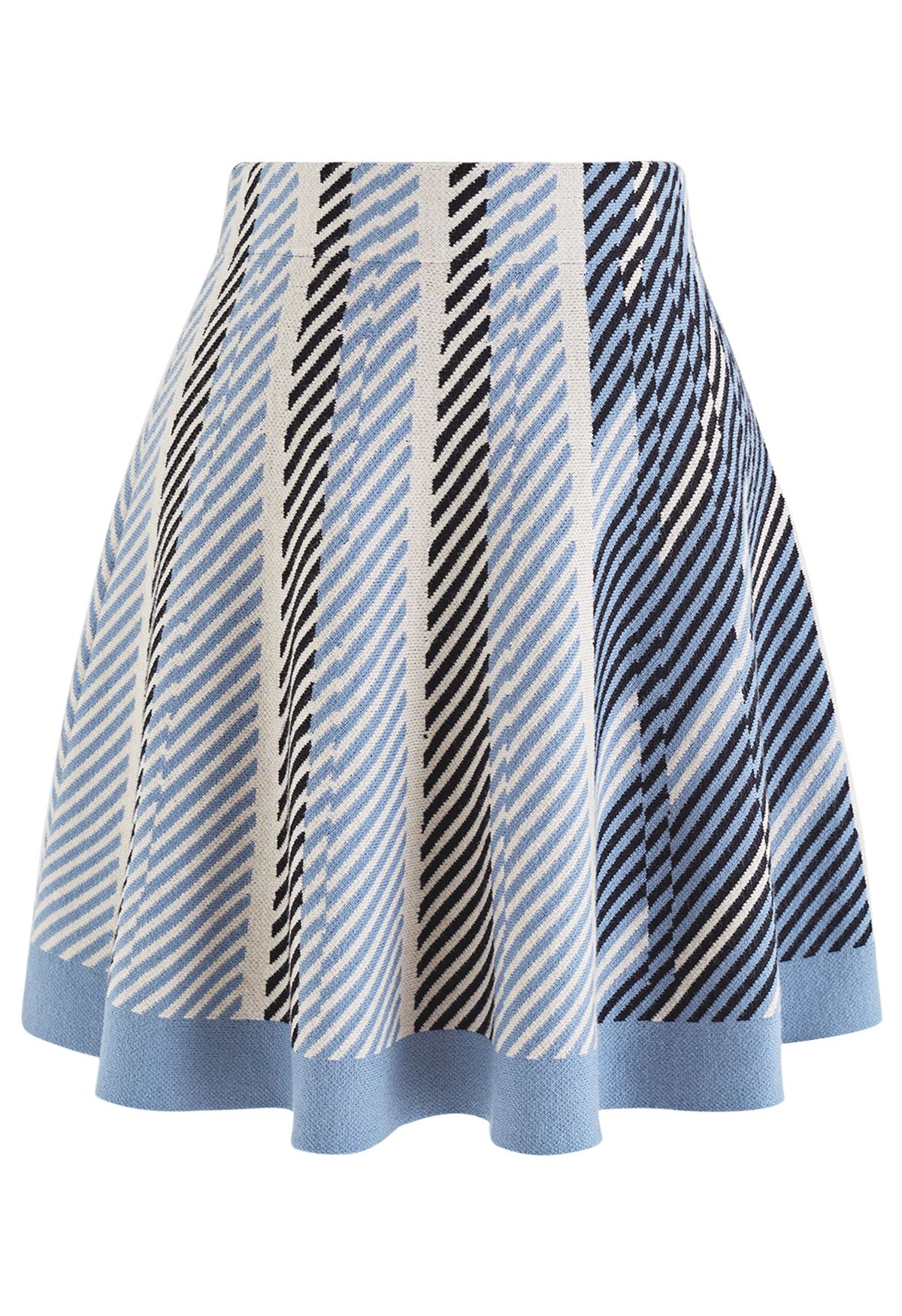 Falda de punto acampanada con rayas de cintura alta en azul