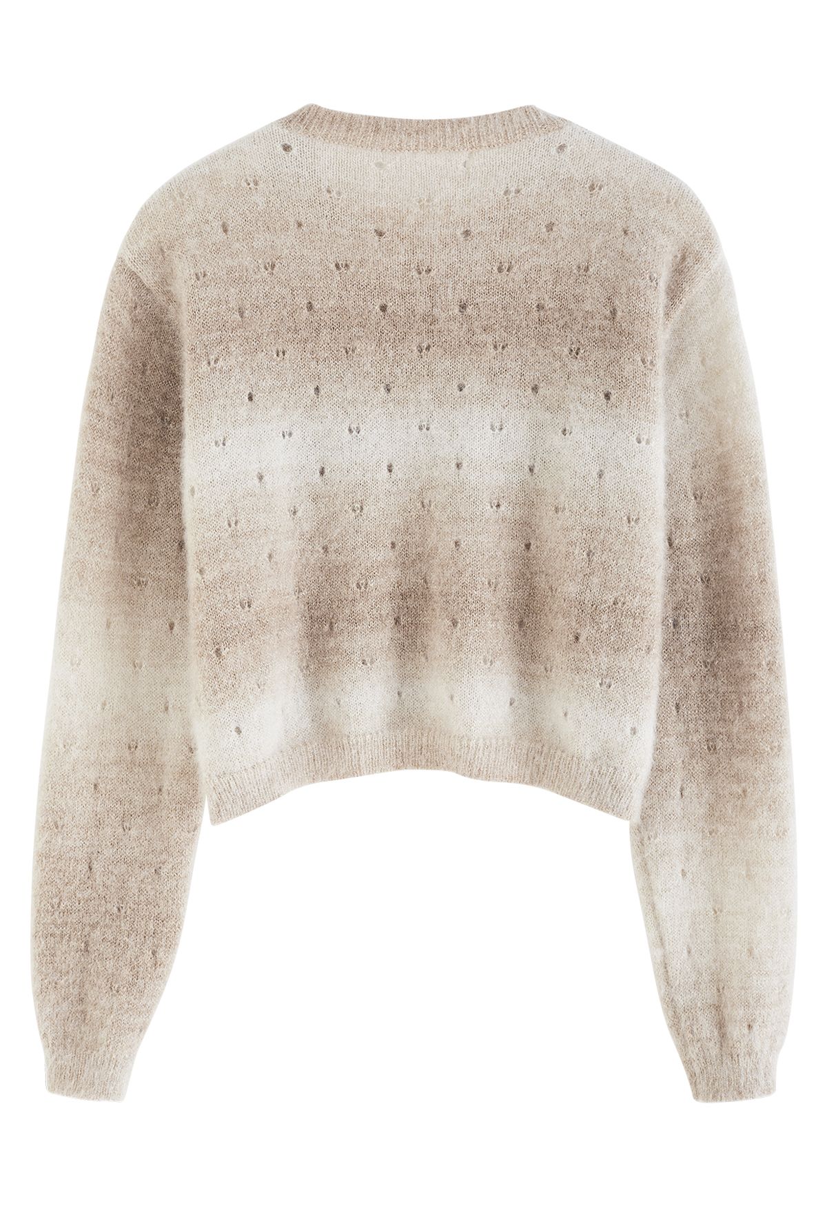 Suéter corto difuso con ojales Ombre en tostado claro