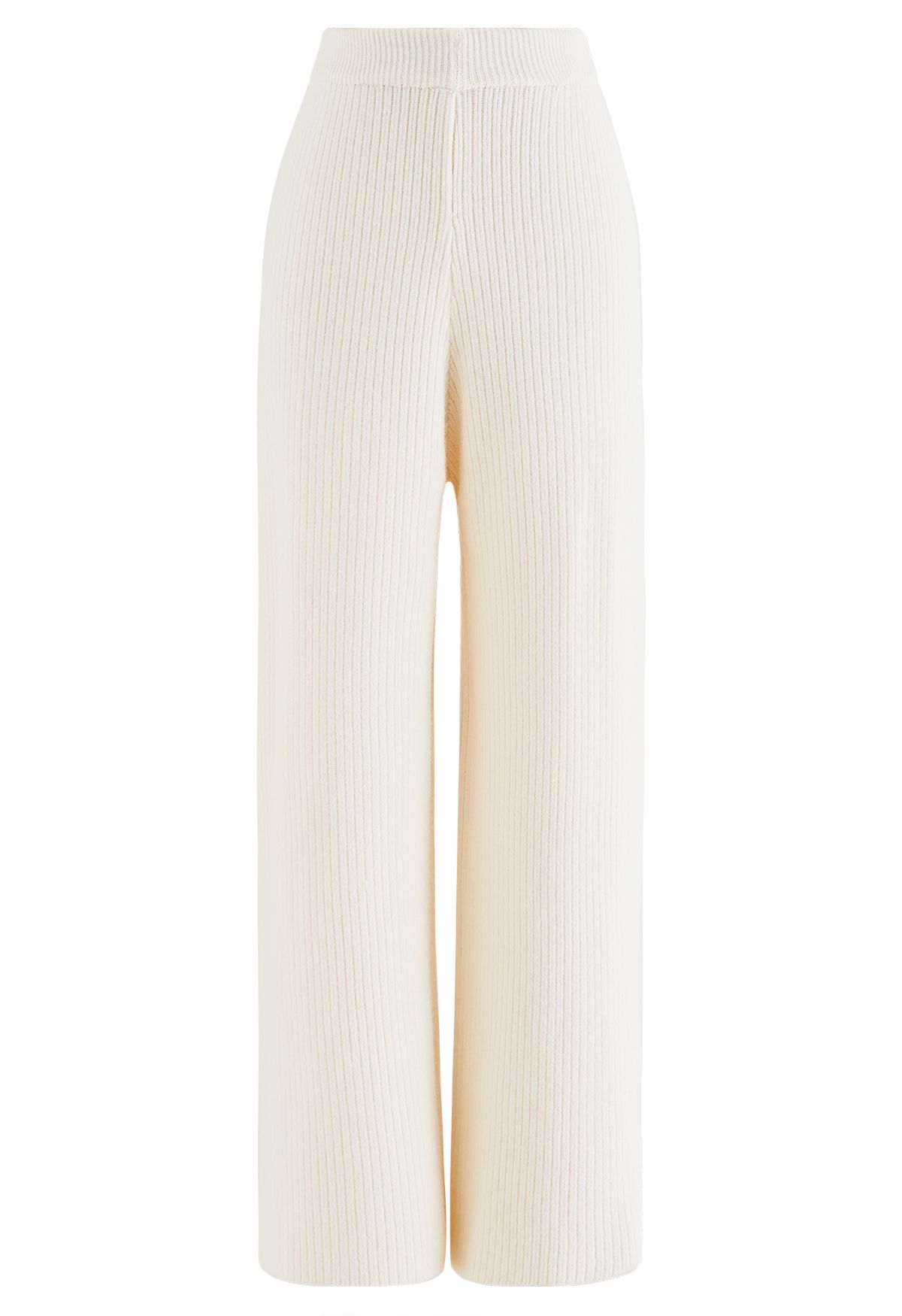 Conjunto de suéter abotonado con cuello alto y pantalones de punto de pierna recta en color crema