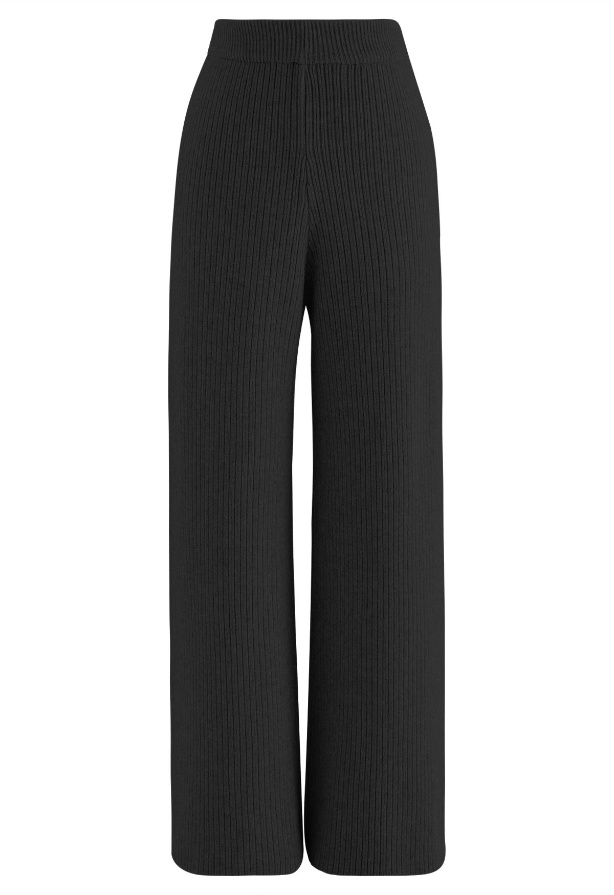 Conjunto de suéter abotonado con cuello alto y pantalones de punto de pierna recta en negro