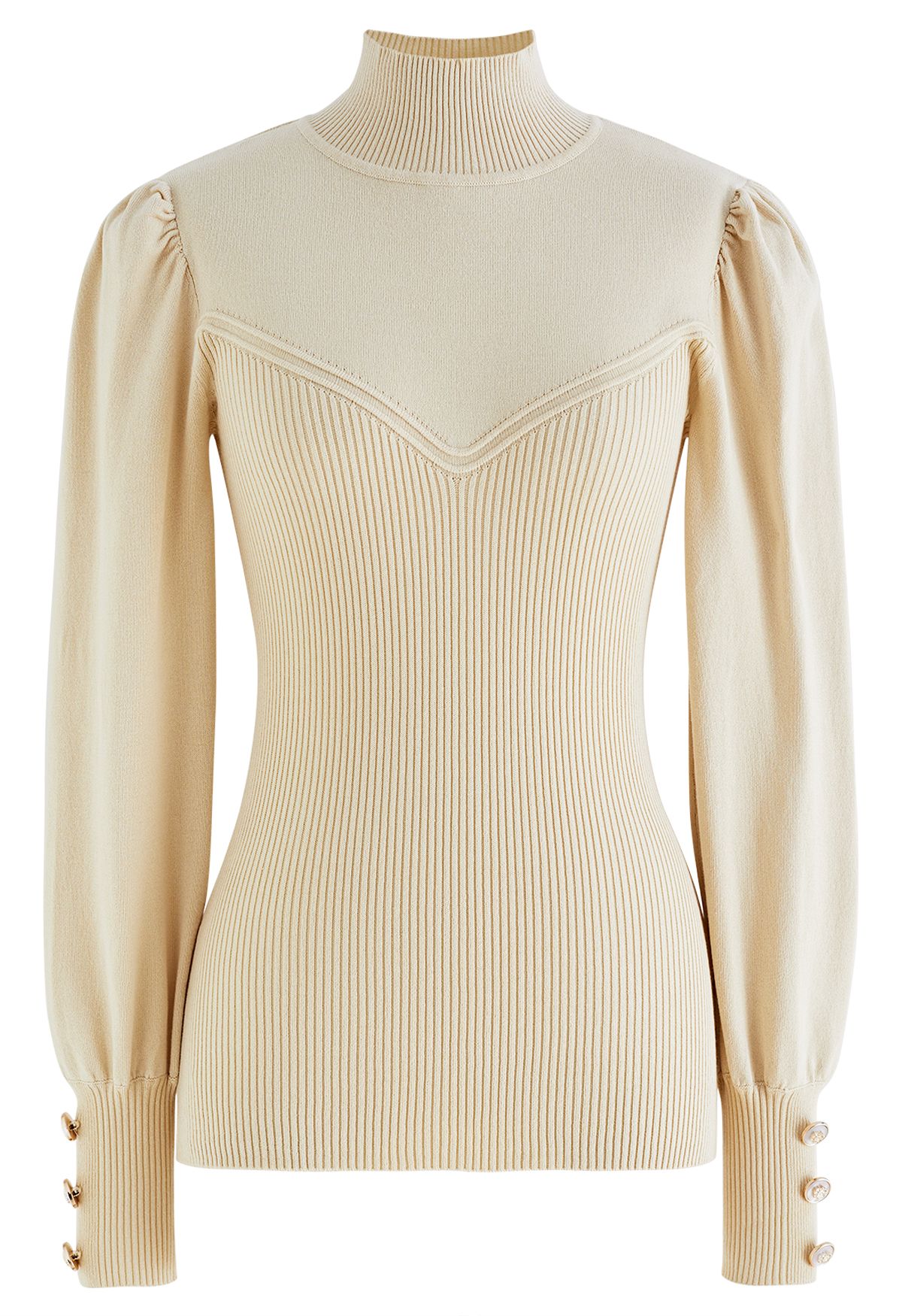 Suéter de punto suave ajustado con empalme de canalé en crema