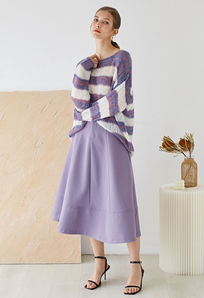 Falda midi con dobladillo acampanado de gama alta en lila