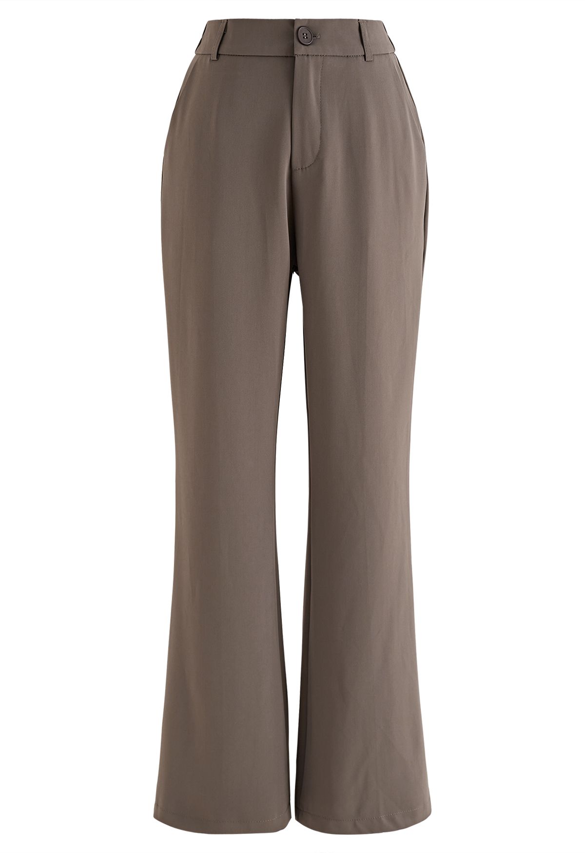 Pantalones acampanados con media cintura elástica en marrón