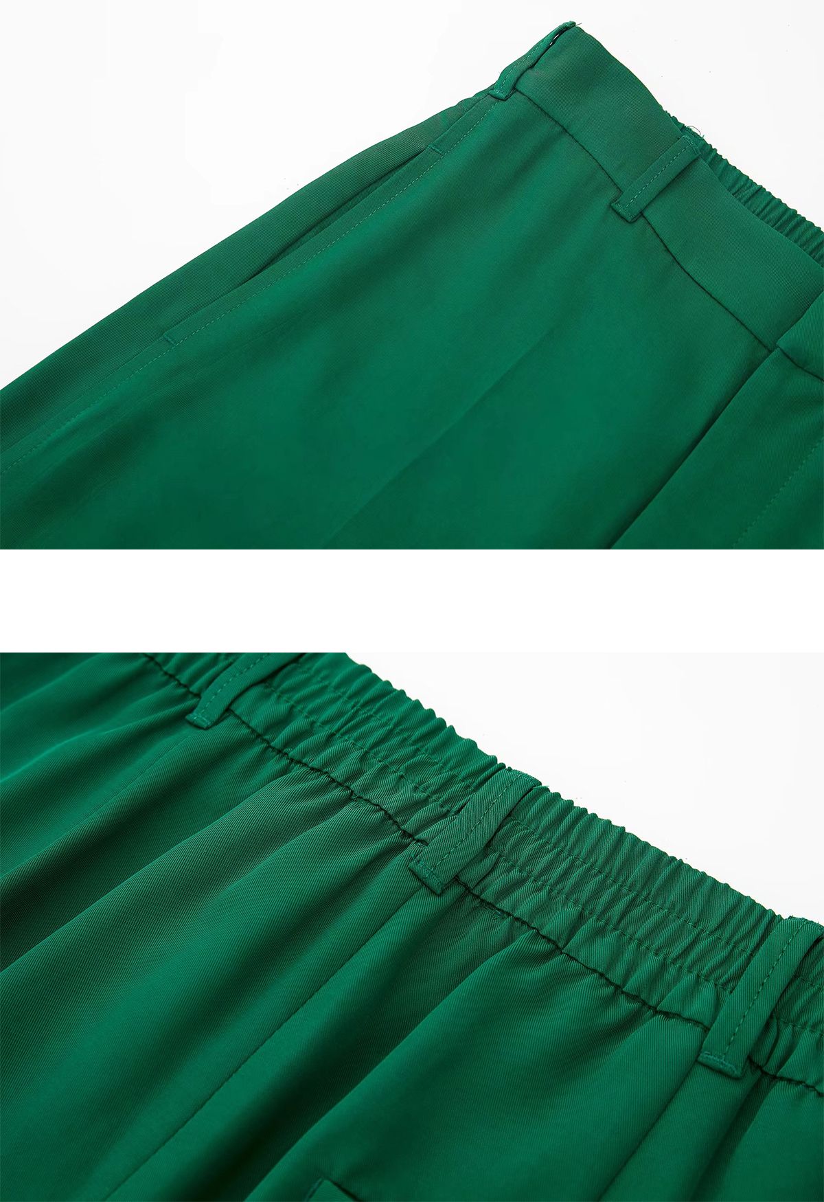 Pantalones de pierna recta con drapeado verde sólido Simplicity