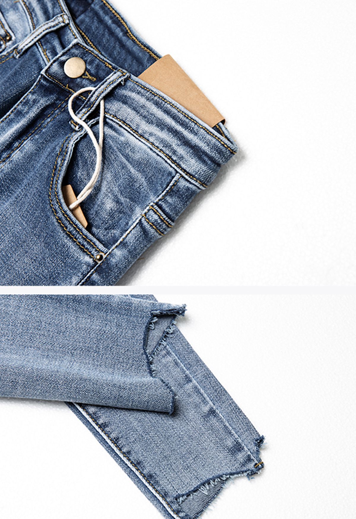 Jeans tobilleros desgastados con dobladillo sin rematar irregulares