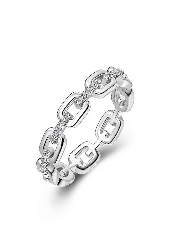 Anillo de diamantes moissanite con cadena conectada