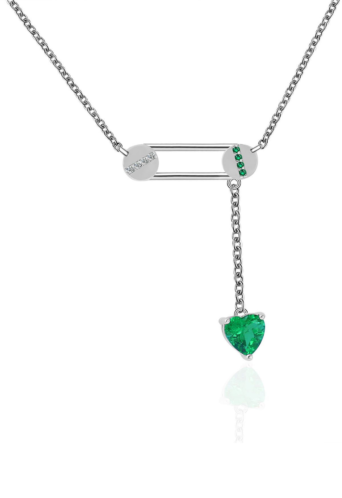 Collar de gema esmeralda con forma de corazón con clip