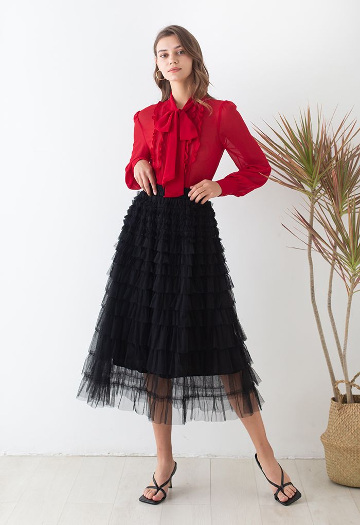 Adorable falda de tul de malla con volantes en niveles en negro - Retro,  Indie and Unique Fashion