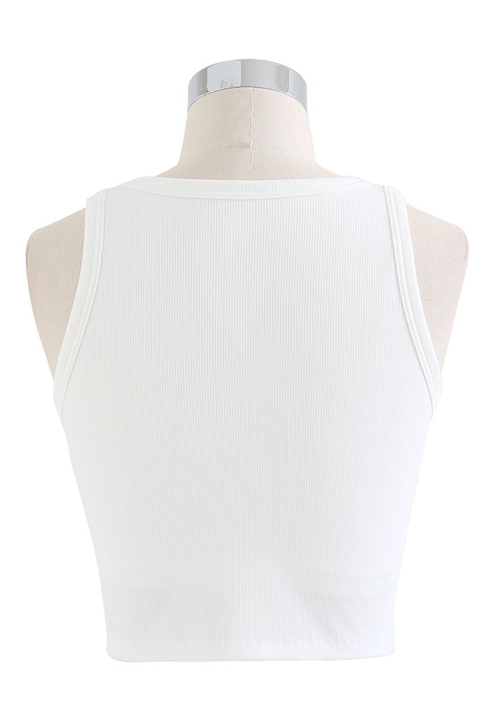 Camiseta sin mangas acanalada de color liso en blanco