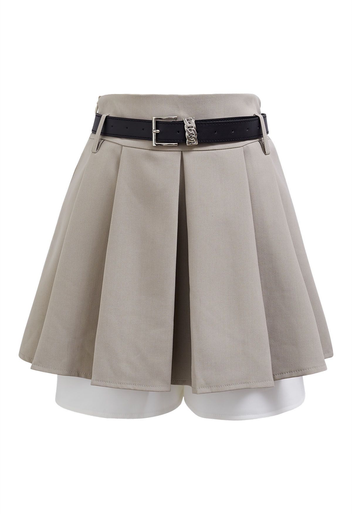 Falda pantalón plisada con dobladillo en contraste en color topo