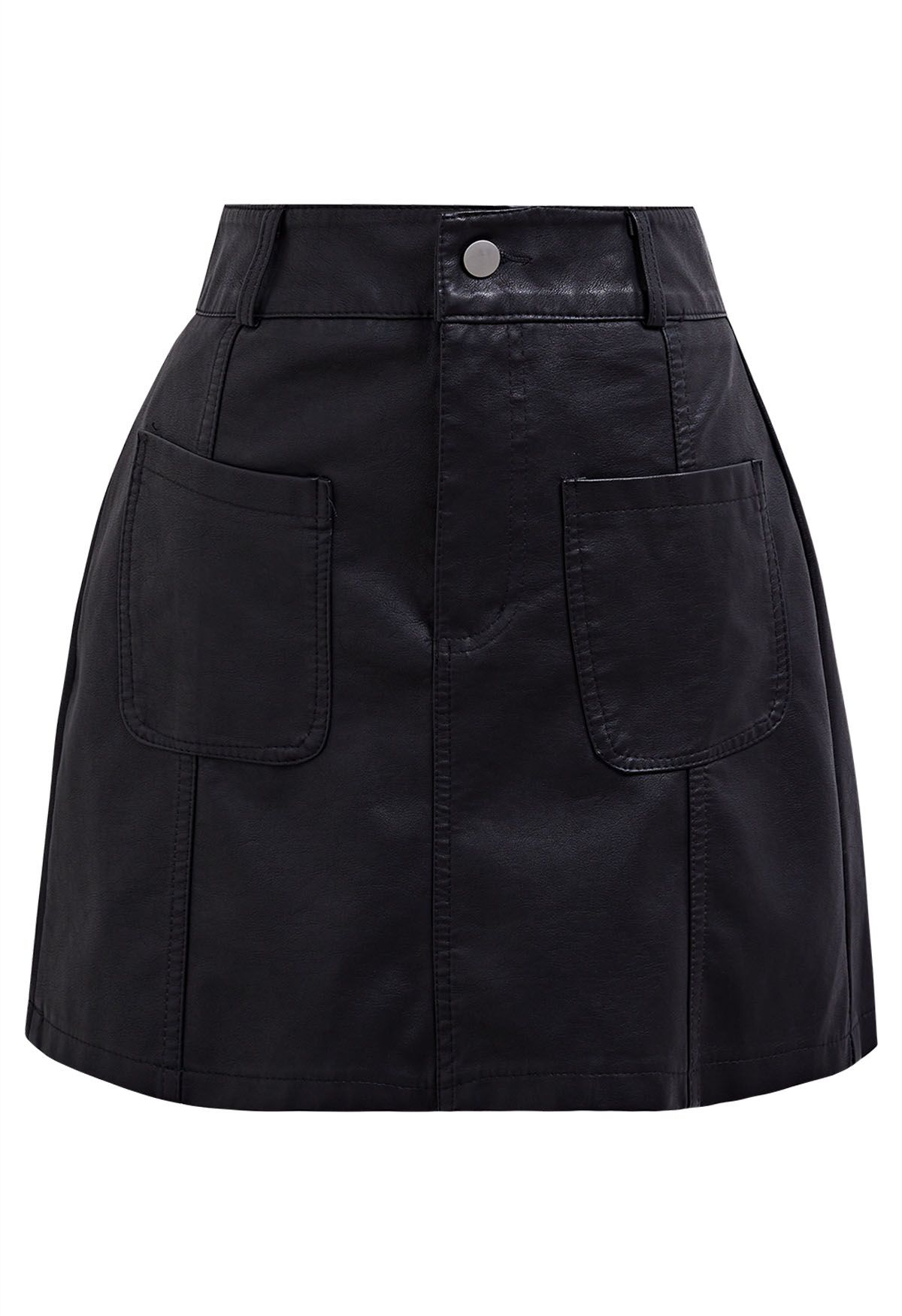 Minifalda de piel sintética con bolsillo de parche en negro