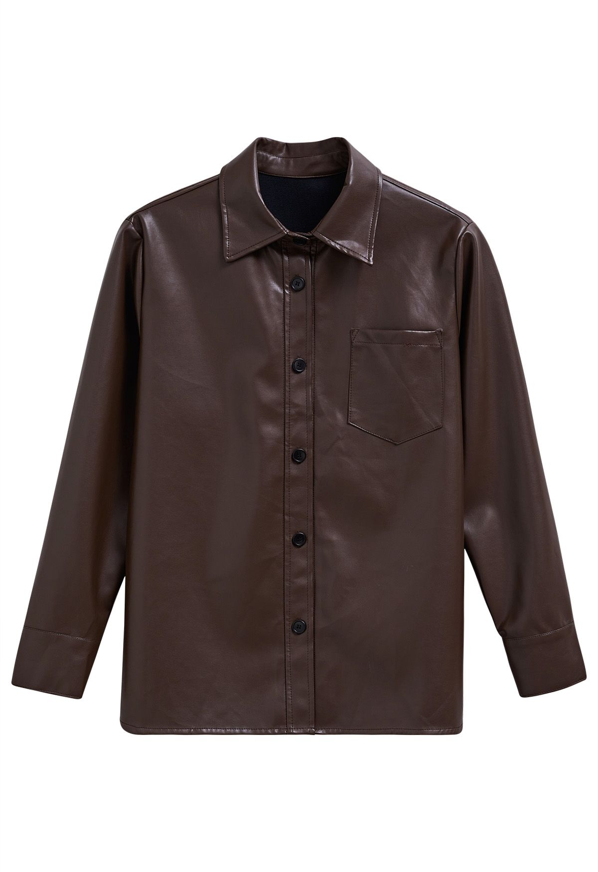 Chaqueta estilo camisa informal elegante de piel sintética en marrón