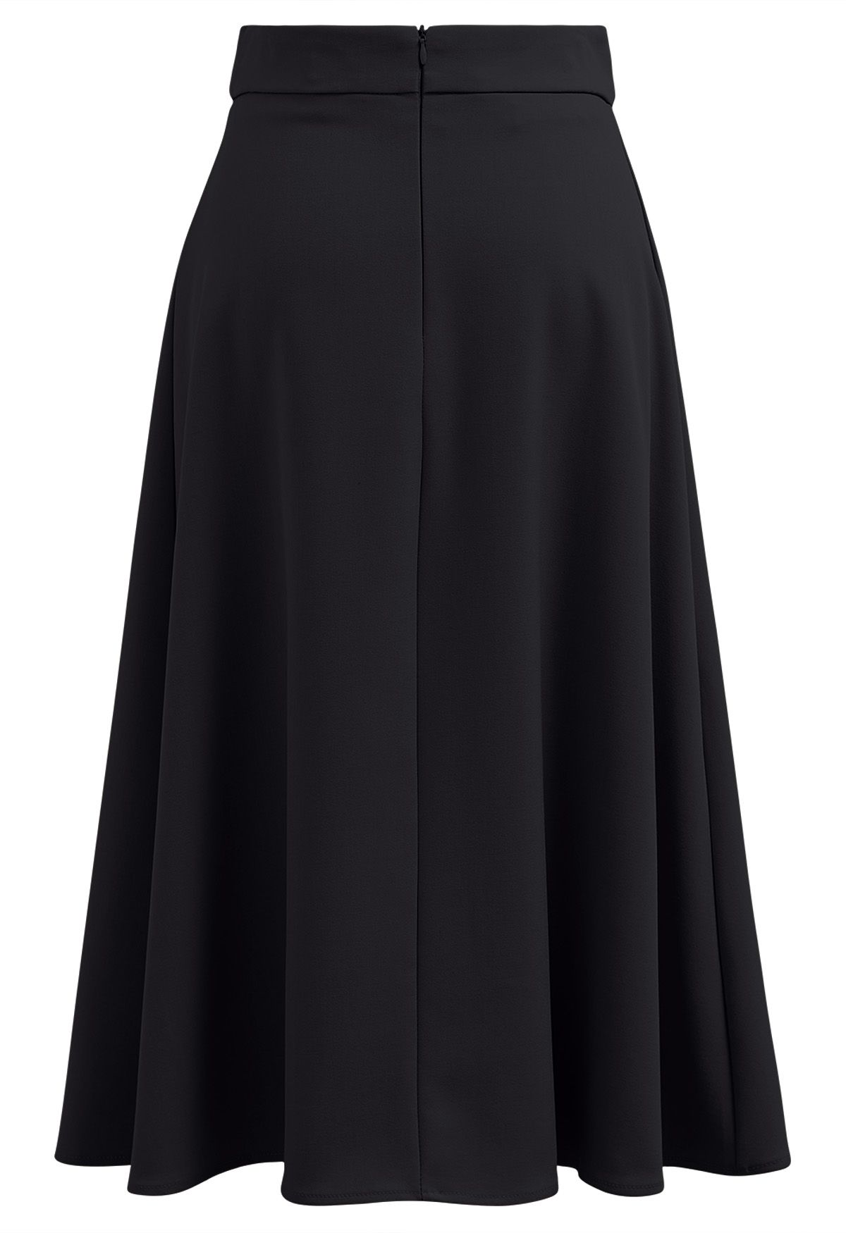Falda midi plisada con cintura adornada con botones en negro