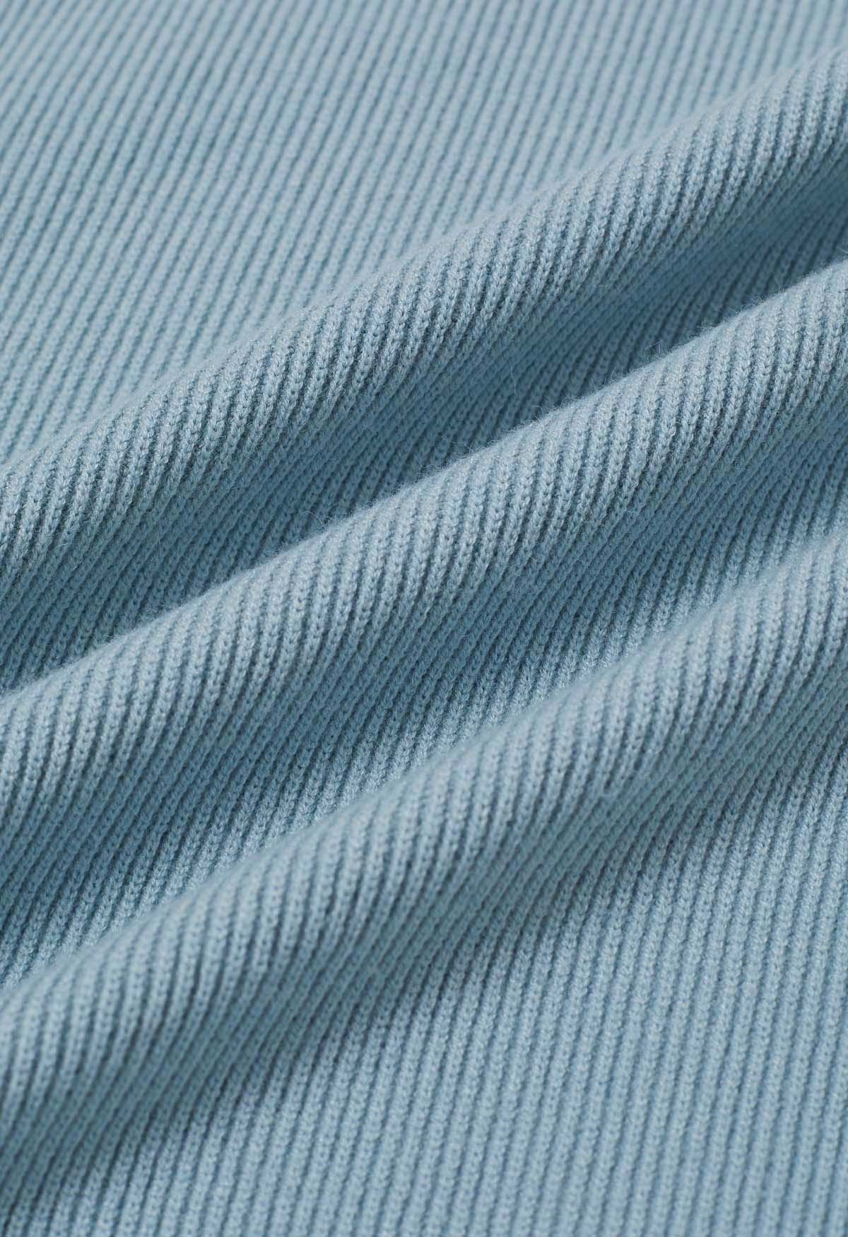Cárdigan de punto largo con cinturón y solapa de muesca en azul