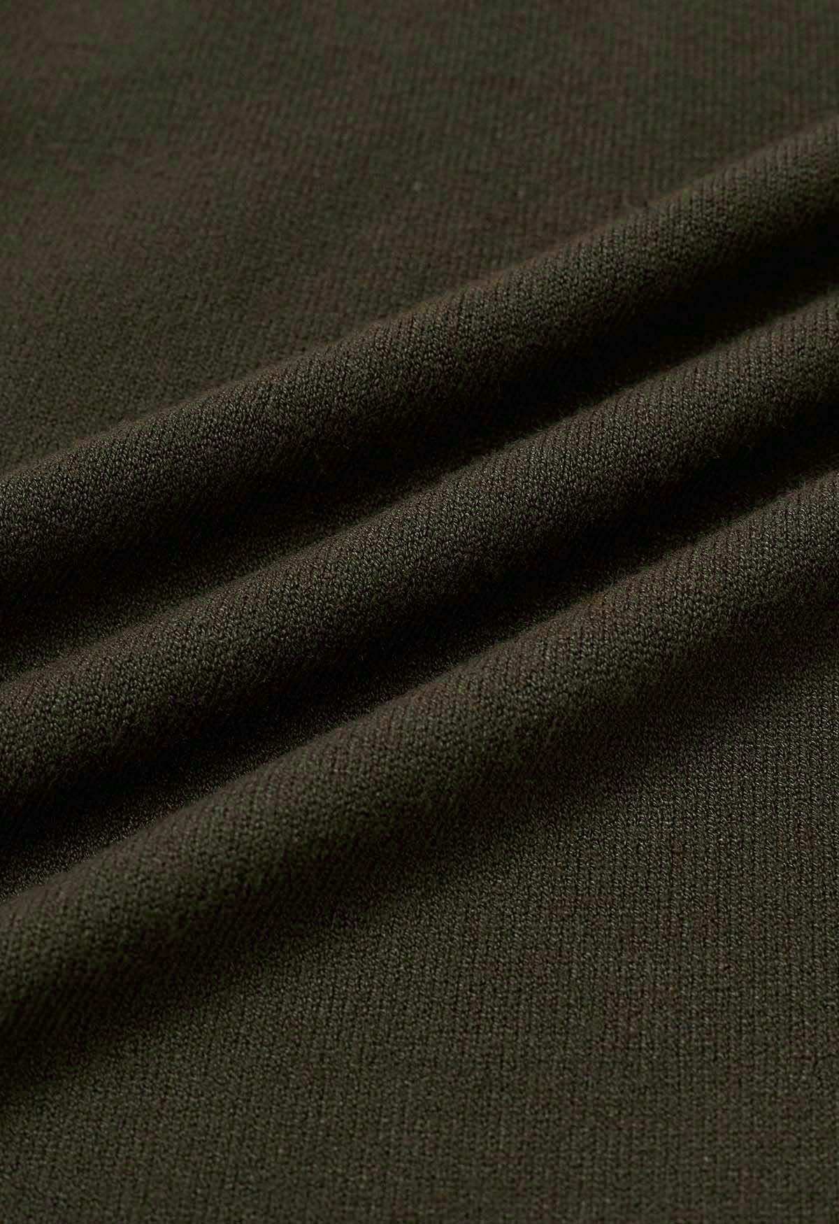Falda midi de punto calada con dobladillo en zigzag en verde militar