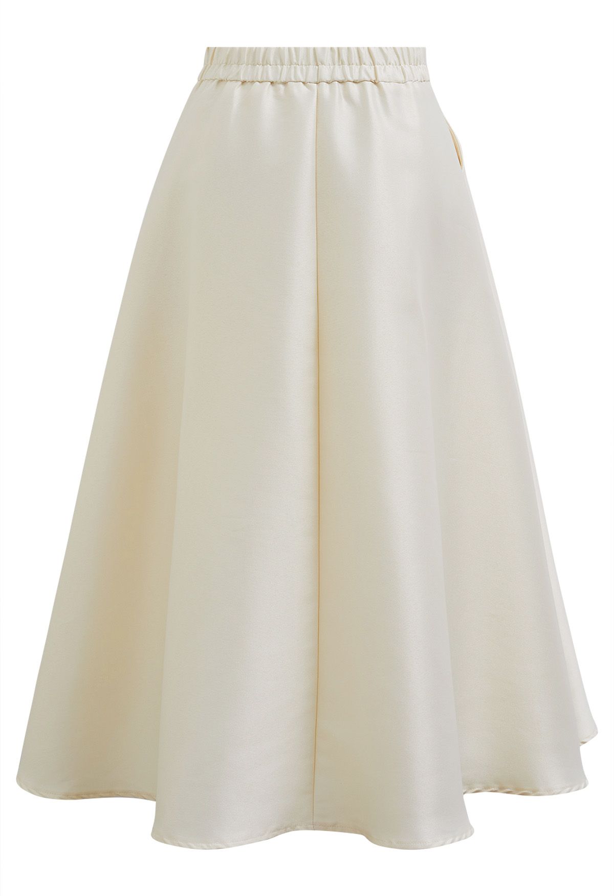 Elegante falda midi plisada de corte A con bolsillos laterales en color crema
