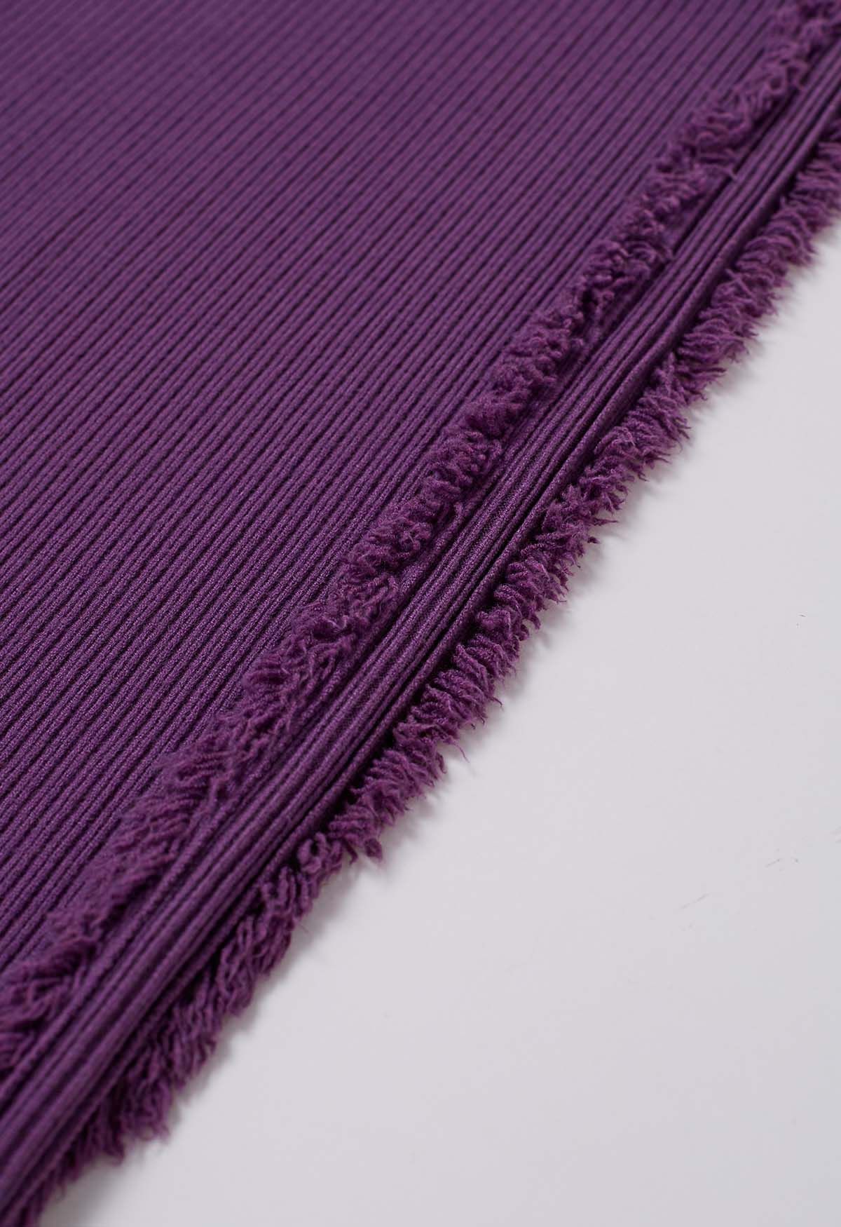 Pantalones de punto de pierna recta con ribete de borla lateral en morado