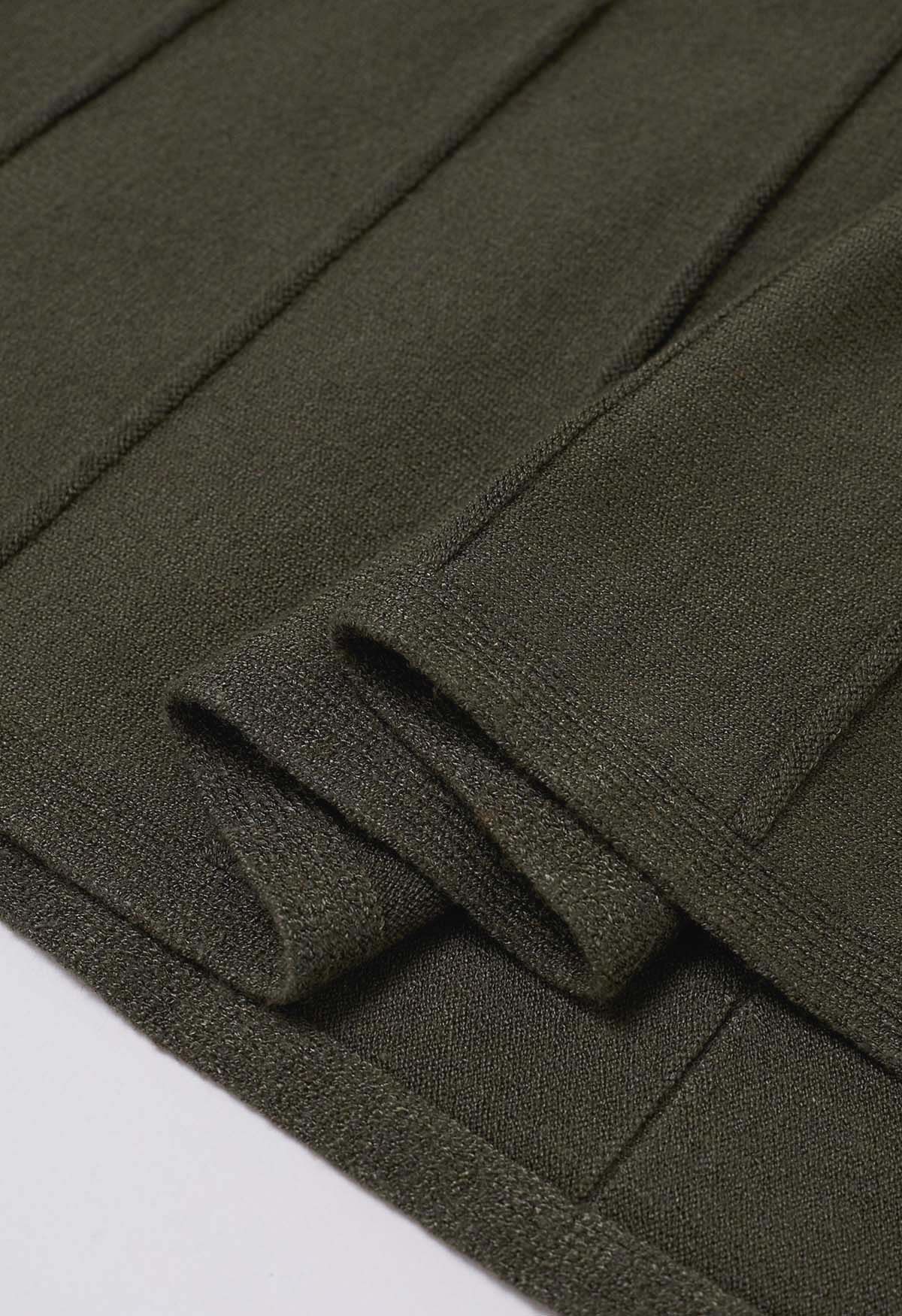 Falda de punto plisada en zigzag en verde militar