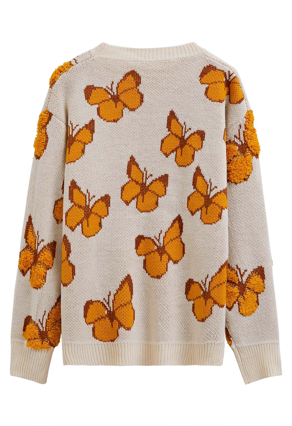Jersey de punto acanalado con mariposas de ballet en color marfil