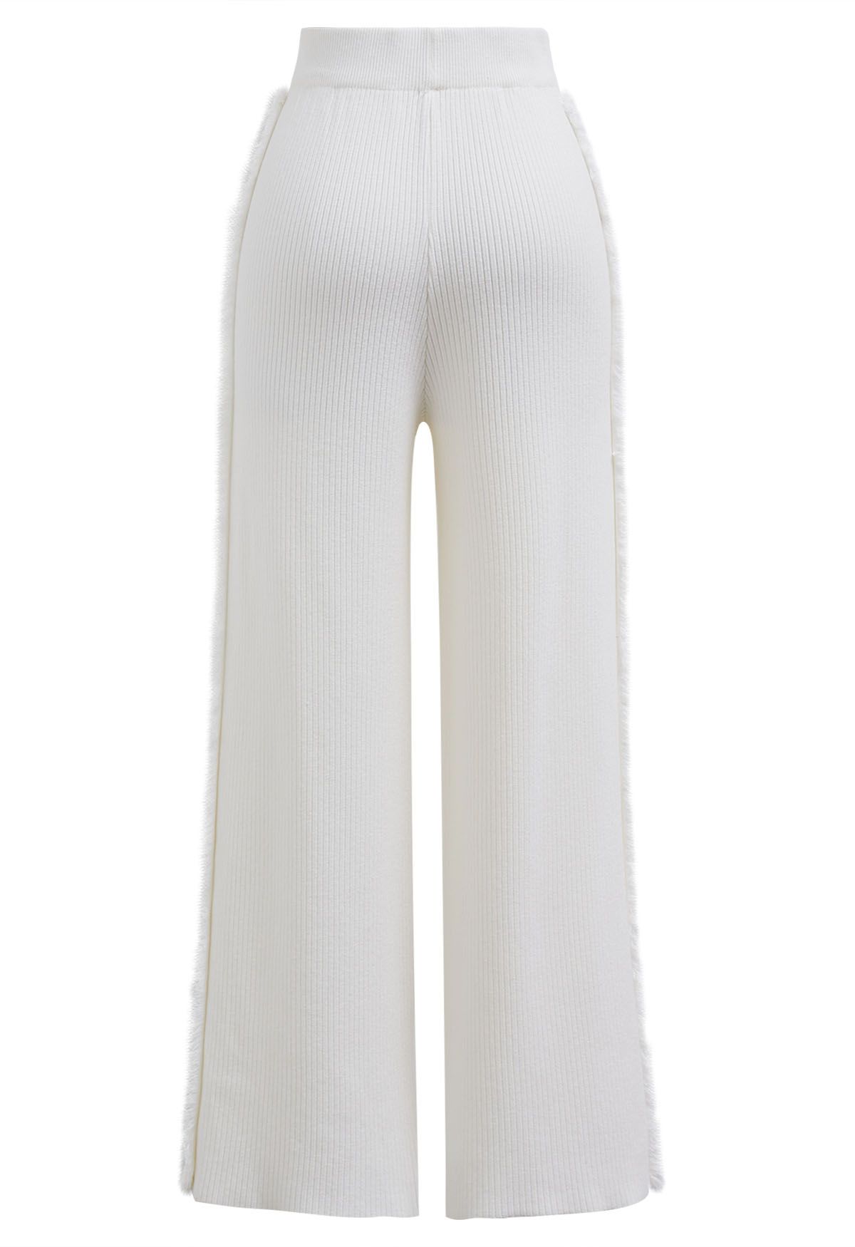 Pantalones de punto de pierna recta con ribete de borla lateral en blanco