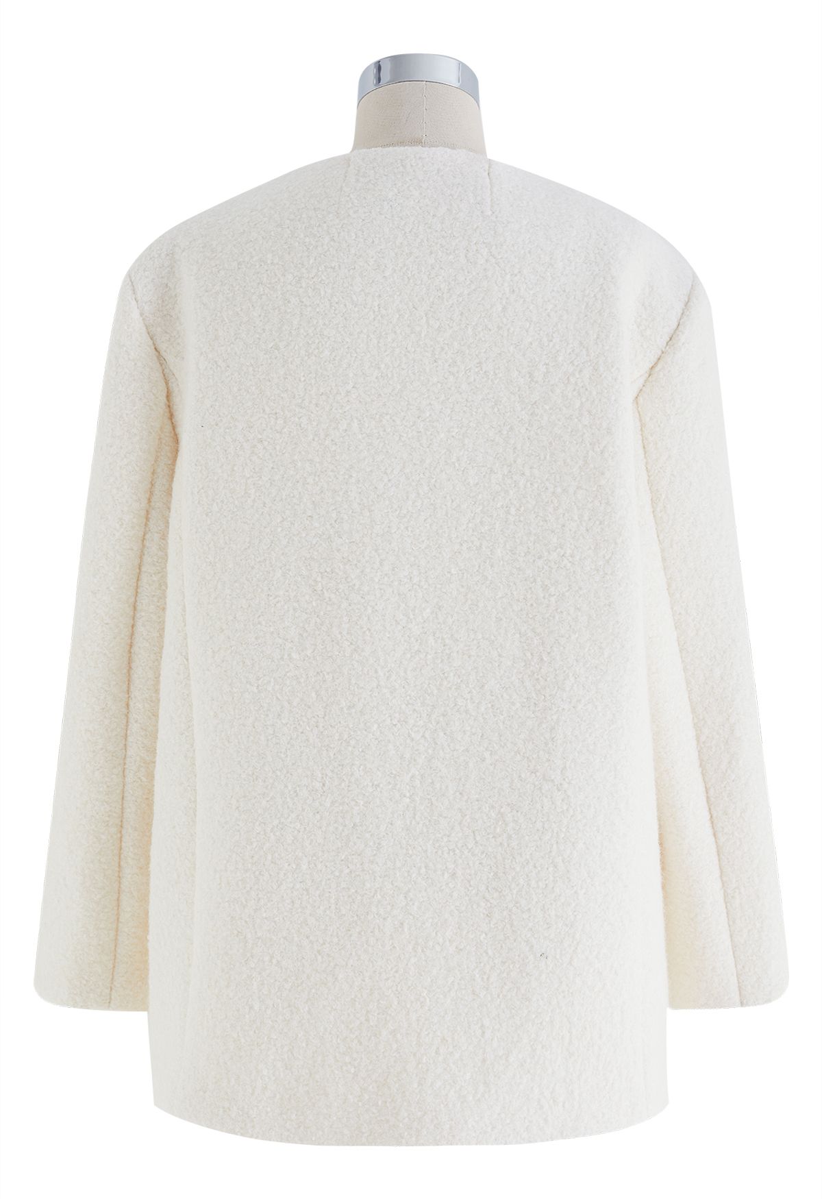 Abrigo de mezcla de lana sin cuello con botones en marfil