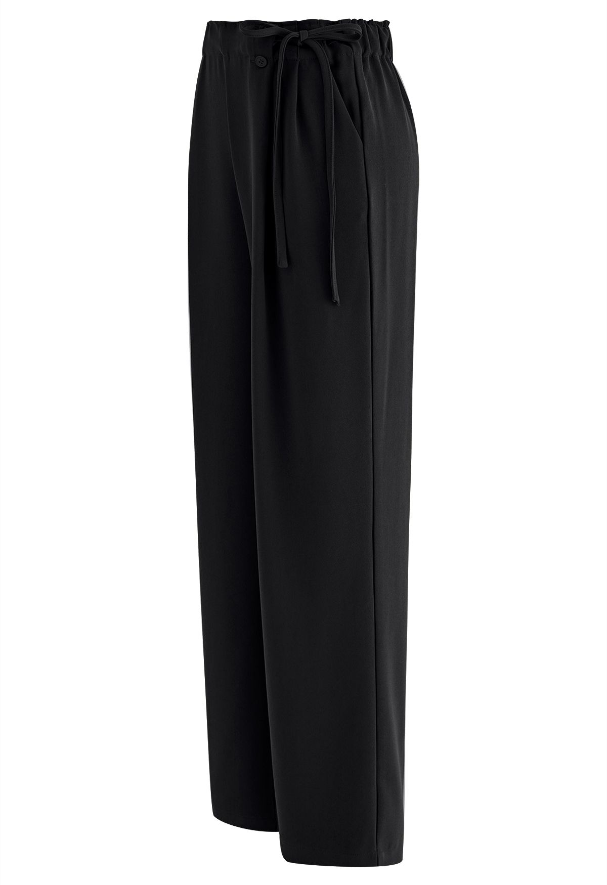 Pantalones de pierna recta plisados con cordón lateral en negro