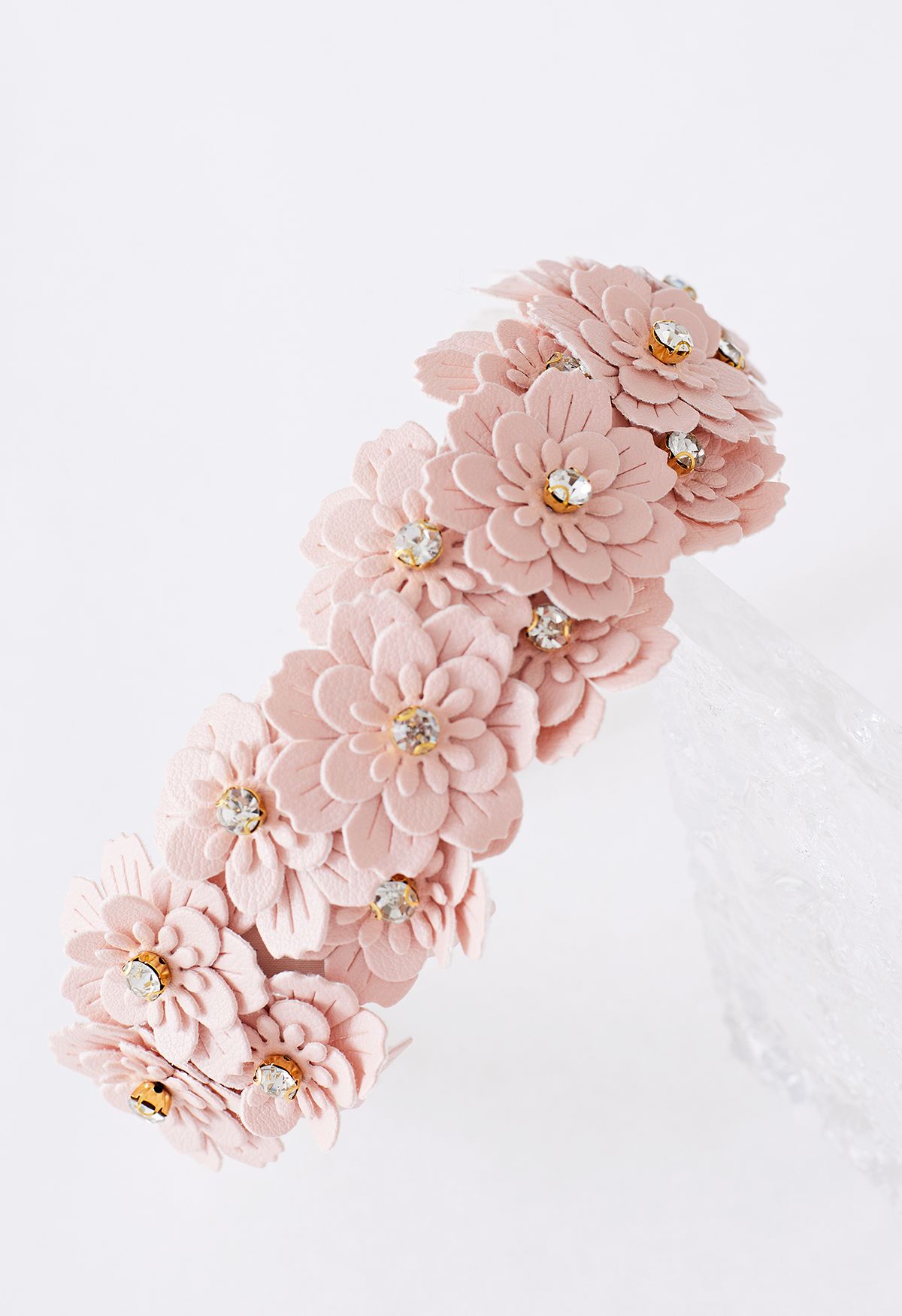 Diadema con aplique floral de diamantes de imitación en rosa