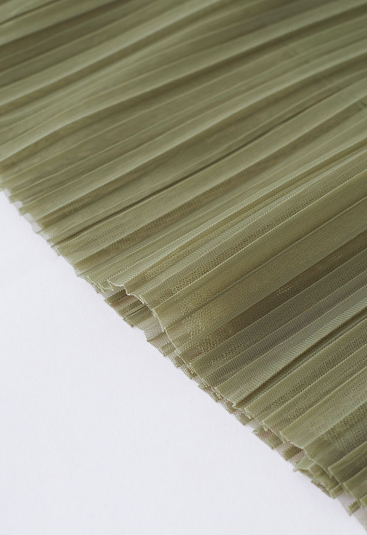 Falda de tul de malla de doble capa plisada en verde musgo
