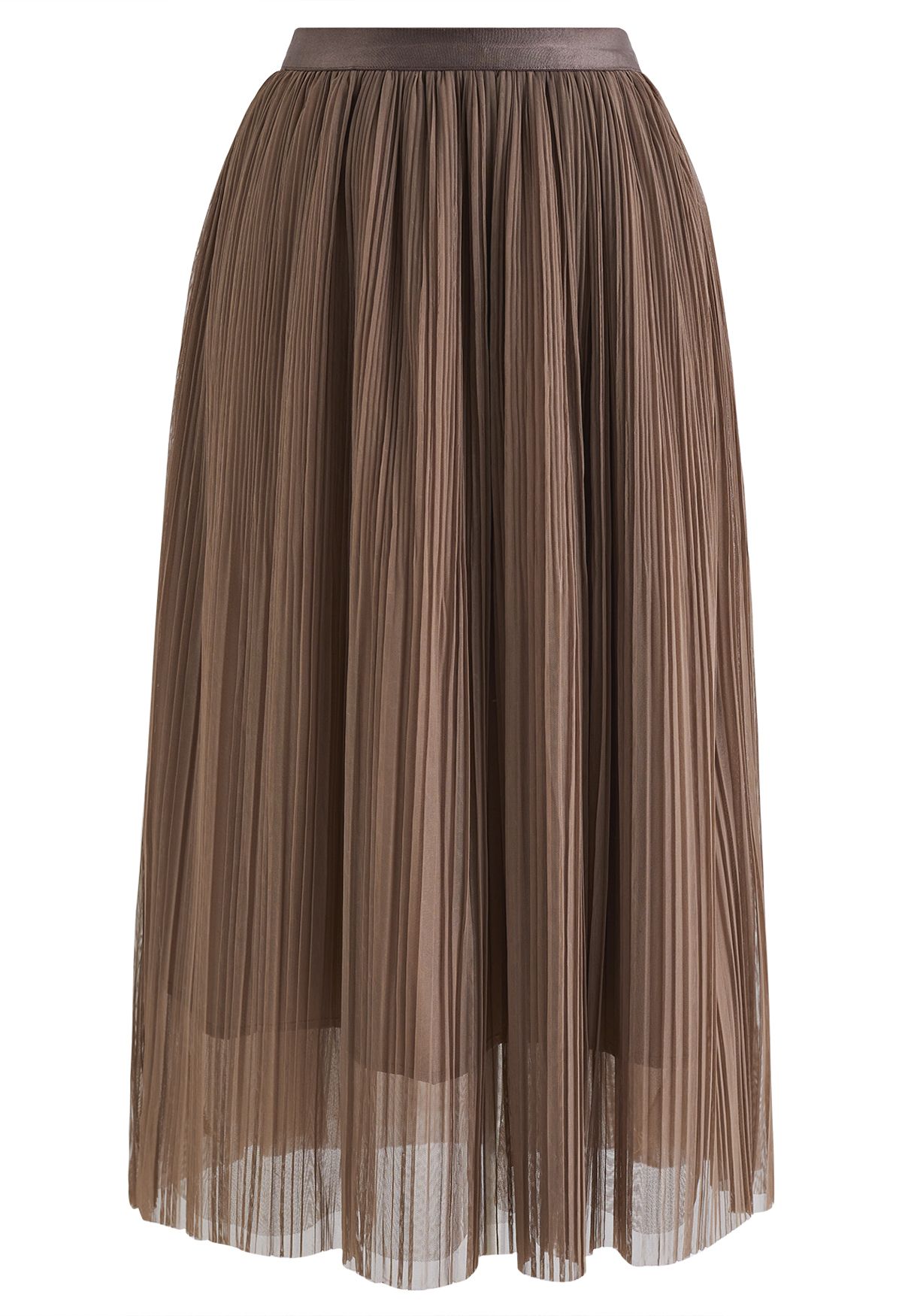 Falda de tul de malla de doble capa plisada en marrón