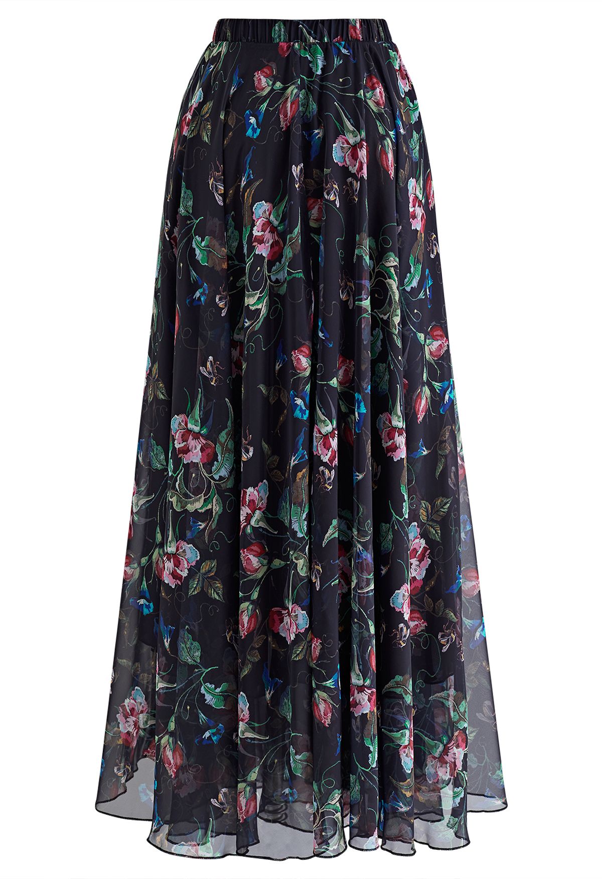 Falda larga de chifón con estampado de clavel floreciente