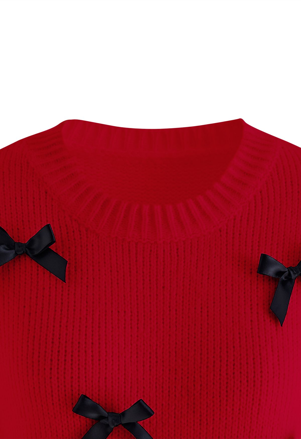 Suéter de punto de manga corta adornado con lazo en rojo