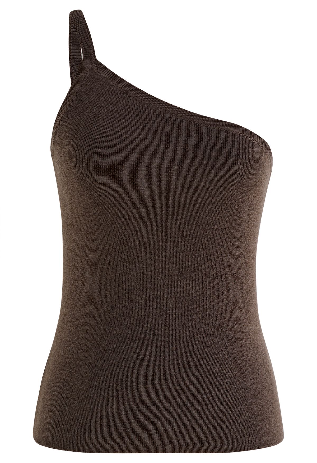 Camiseta sin mangas de punto con tiras de un solo hombro en marrón