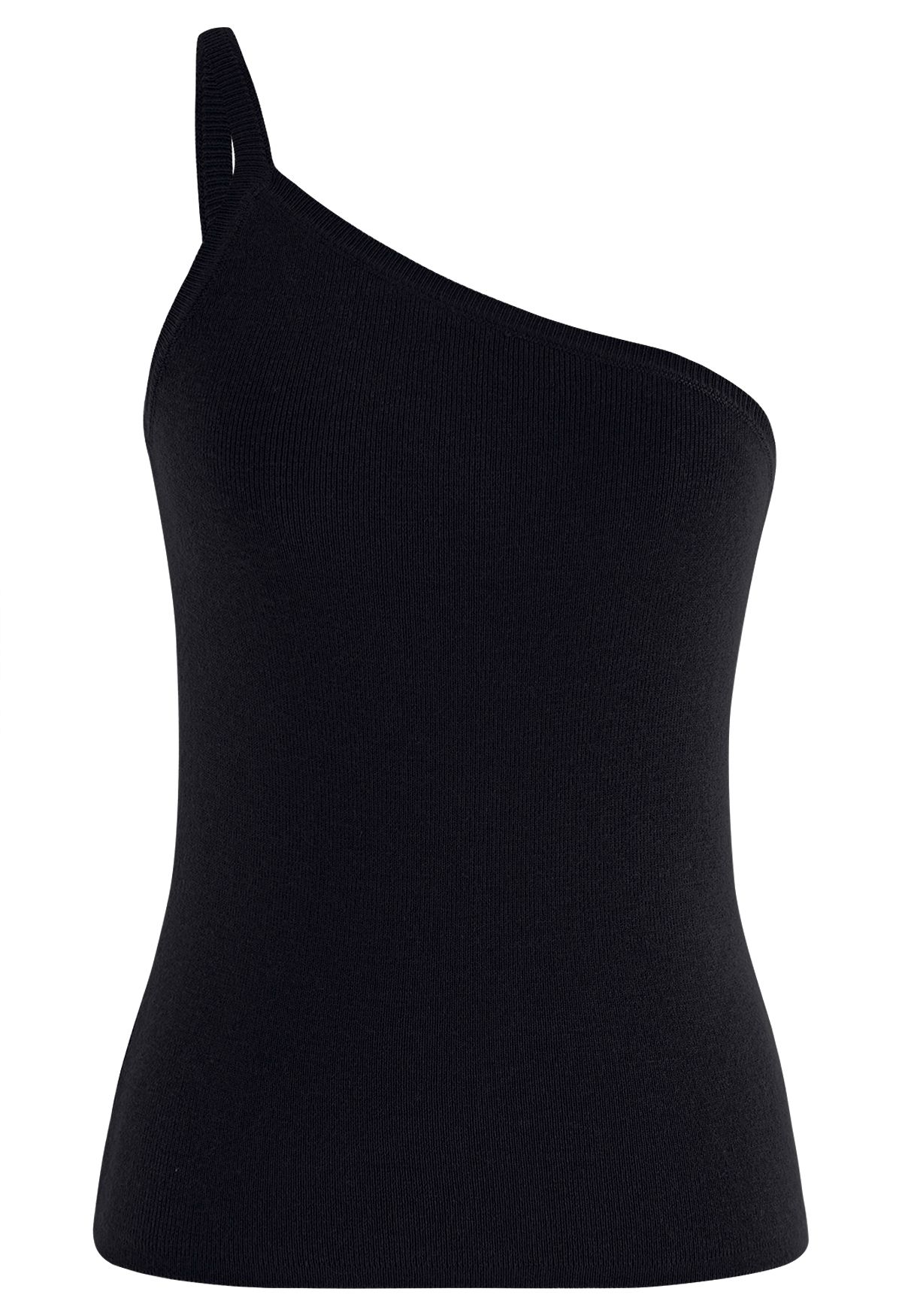 Camiseta sin mangas de punto con tiras de un solo hombro en negro