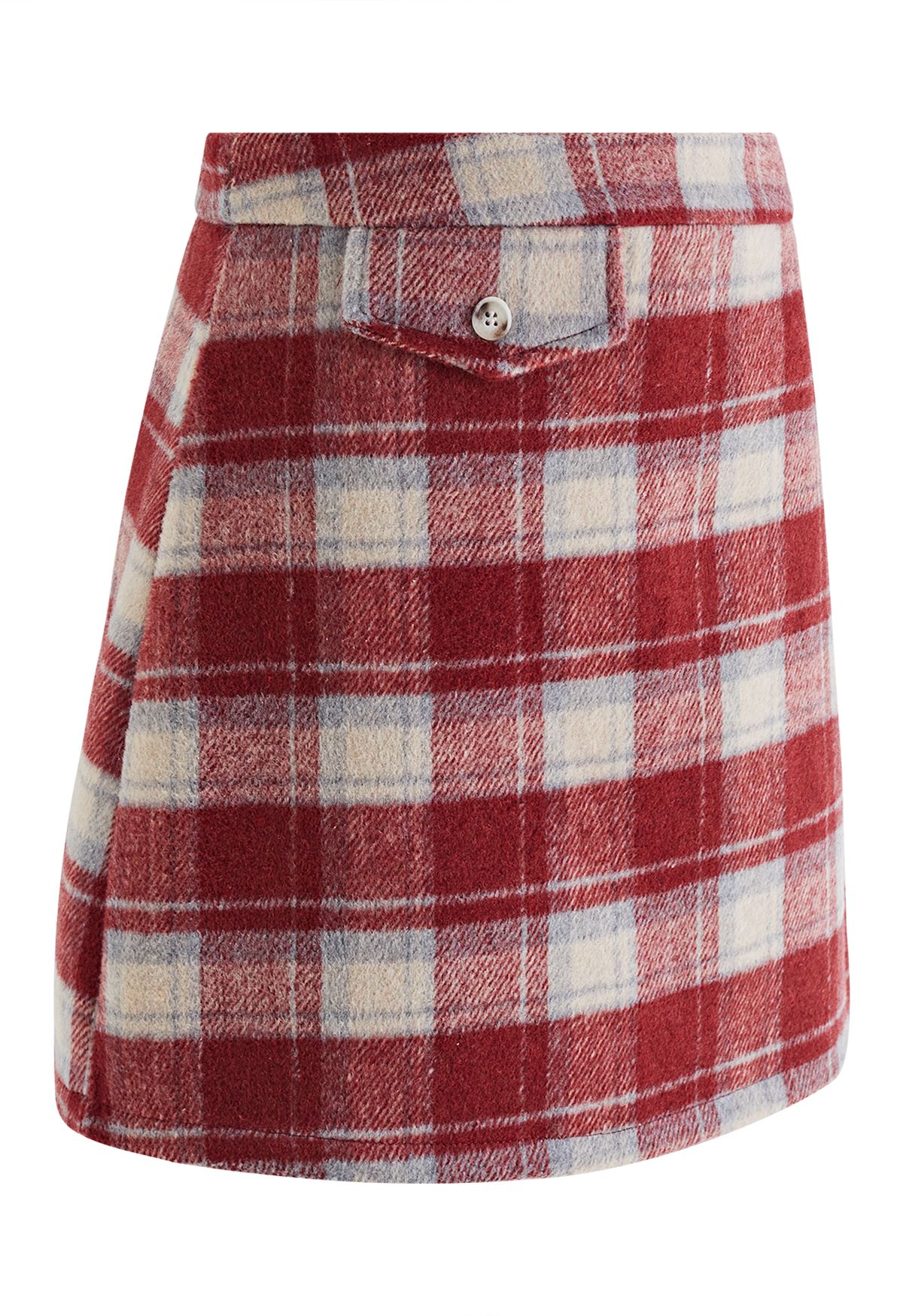 Minifalda Bud con bolsillo con solapa falsa a cuadros en rojo