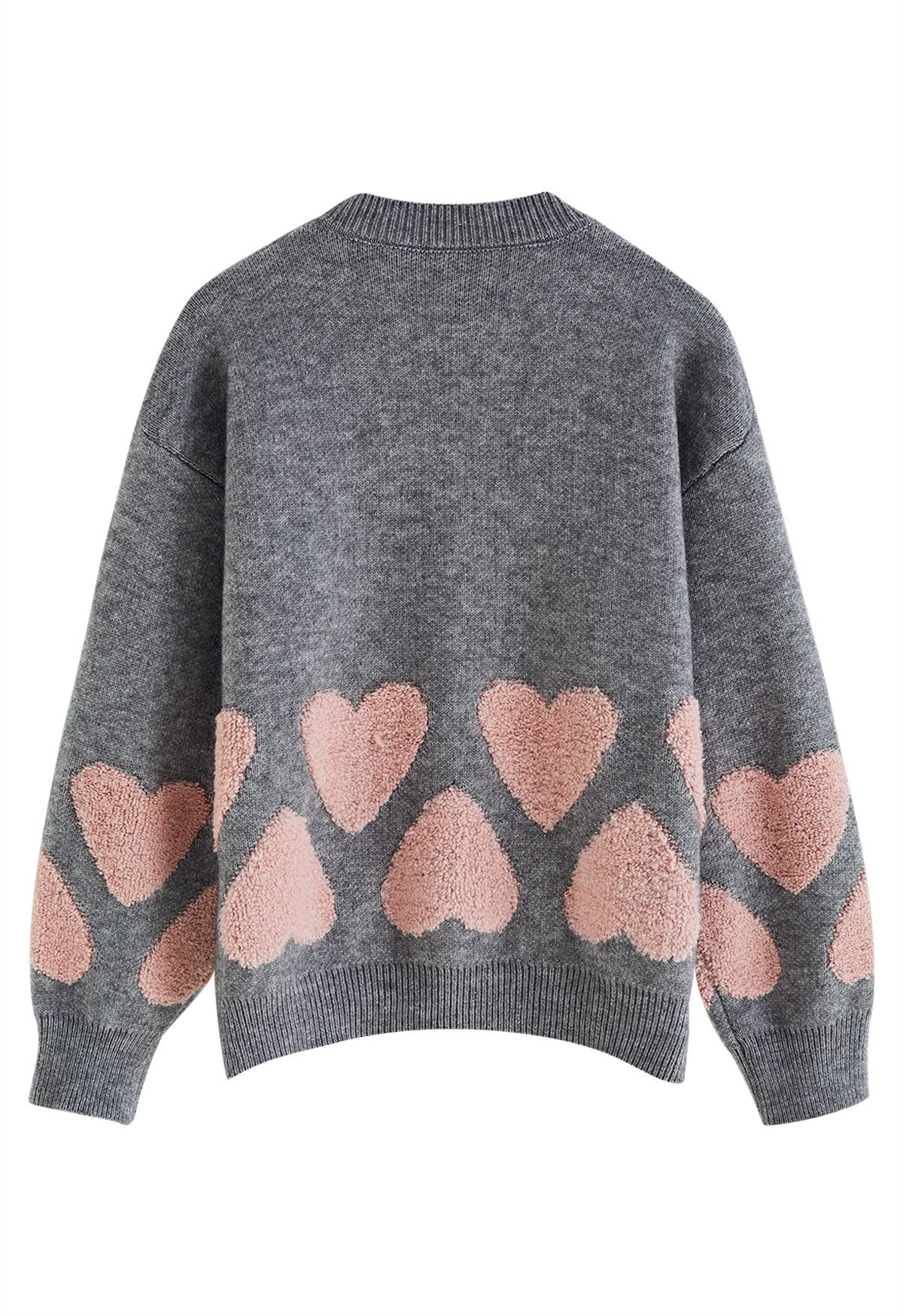 Suéter de punto jacquard con corazón borroso tierno en gris