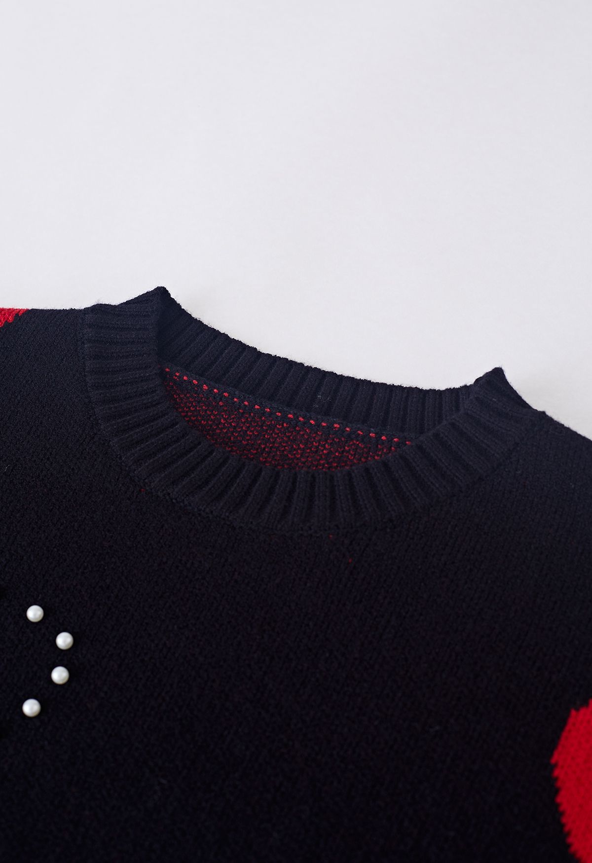Suéter de punto con ribete de perlas Passionate Heart en negro