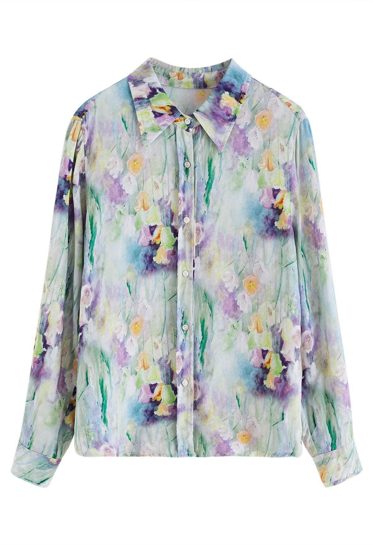Camisa con botones de pintura al óleo floral