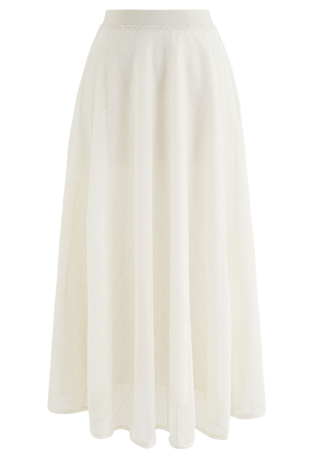 Falda de red de rombos con flecos brillantes en color crema