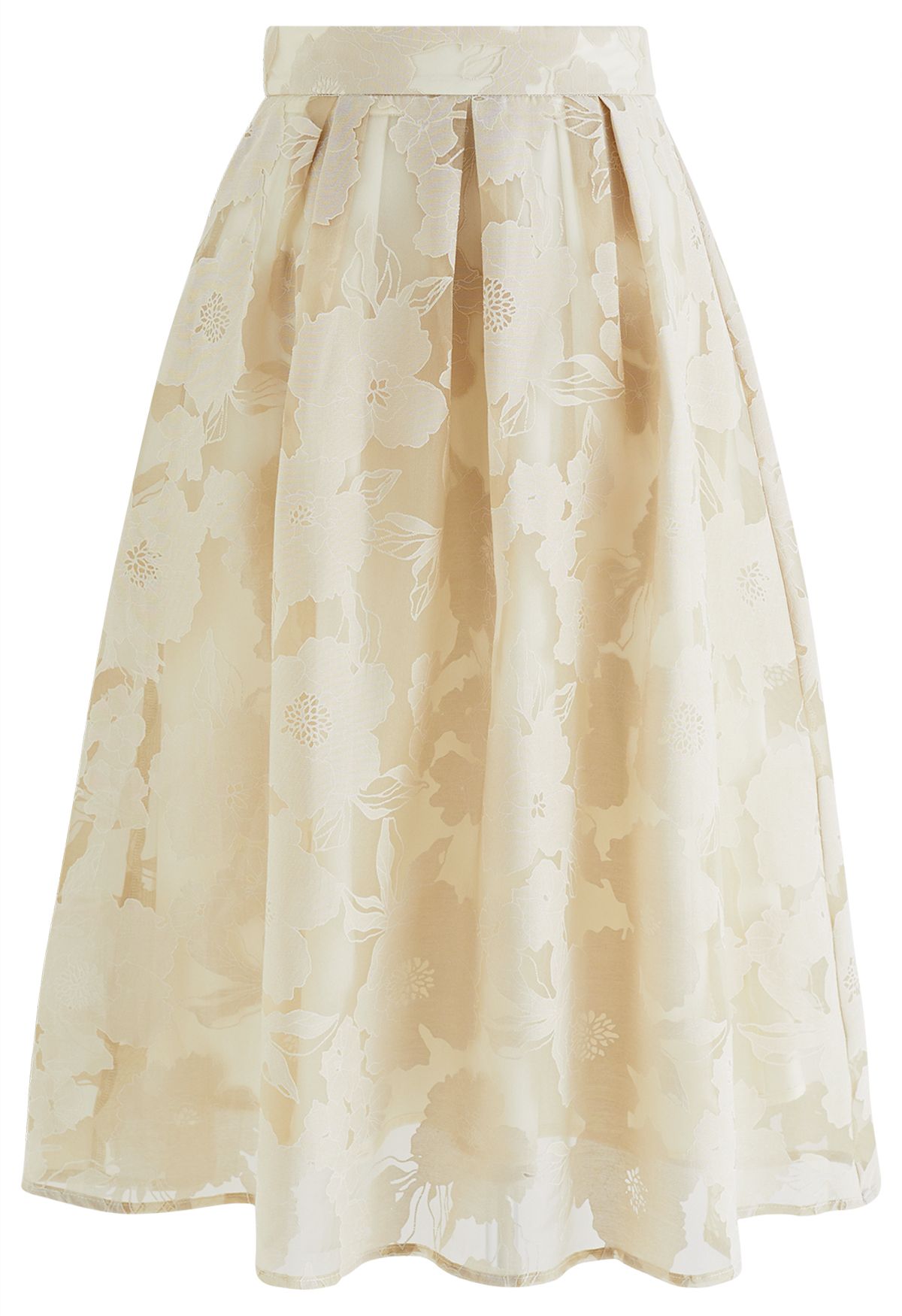 Falda midi de organza plisada floral