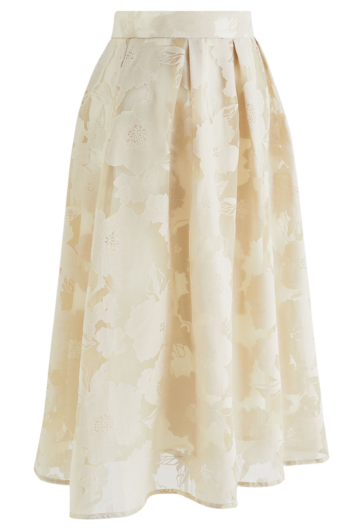 Falda midi de organza plisada floral