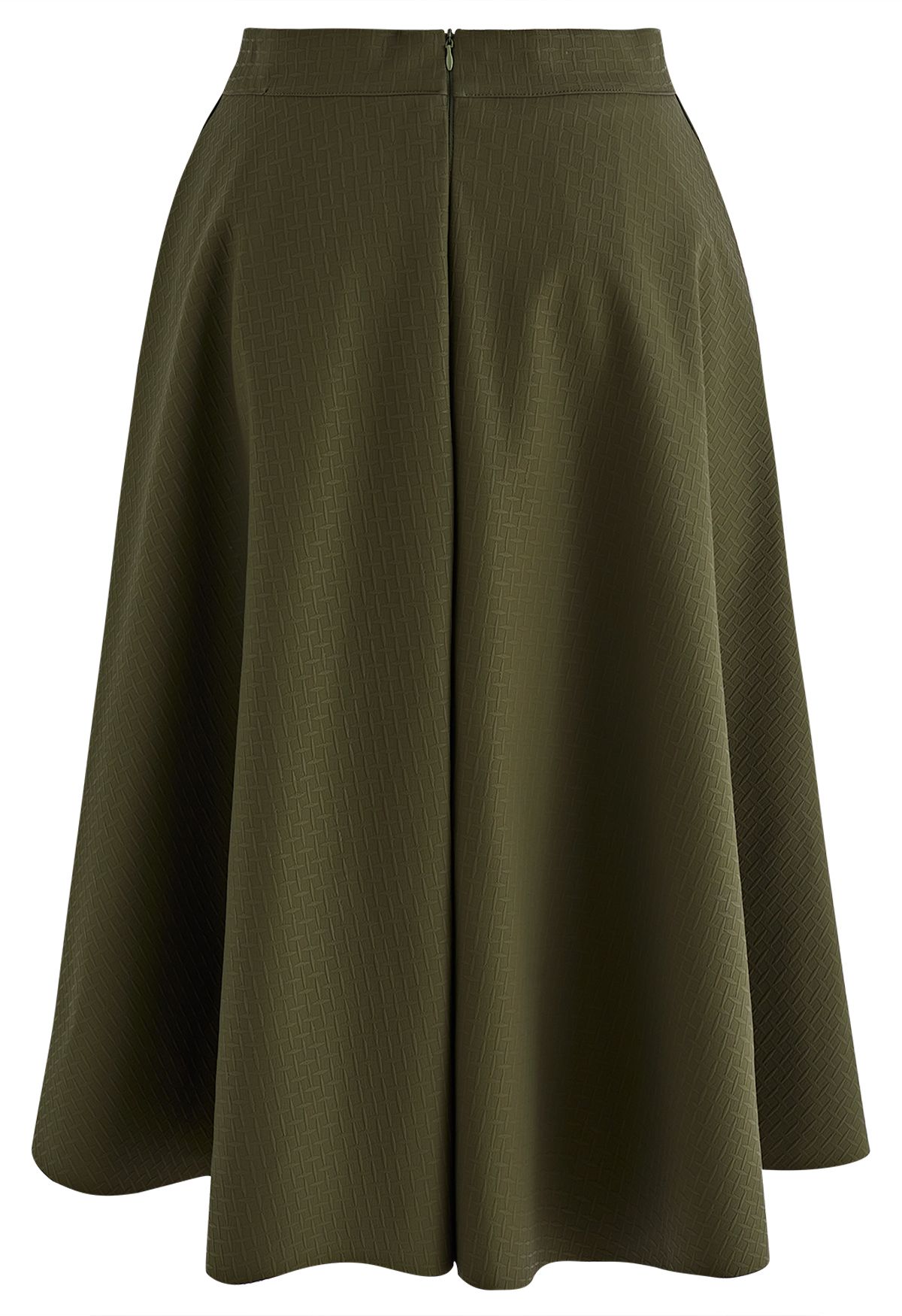 Falda midi verde militar de piel sintética con textura